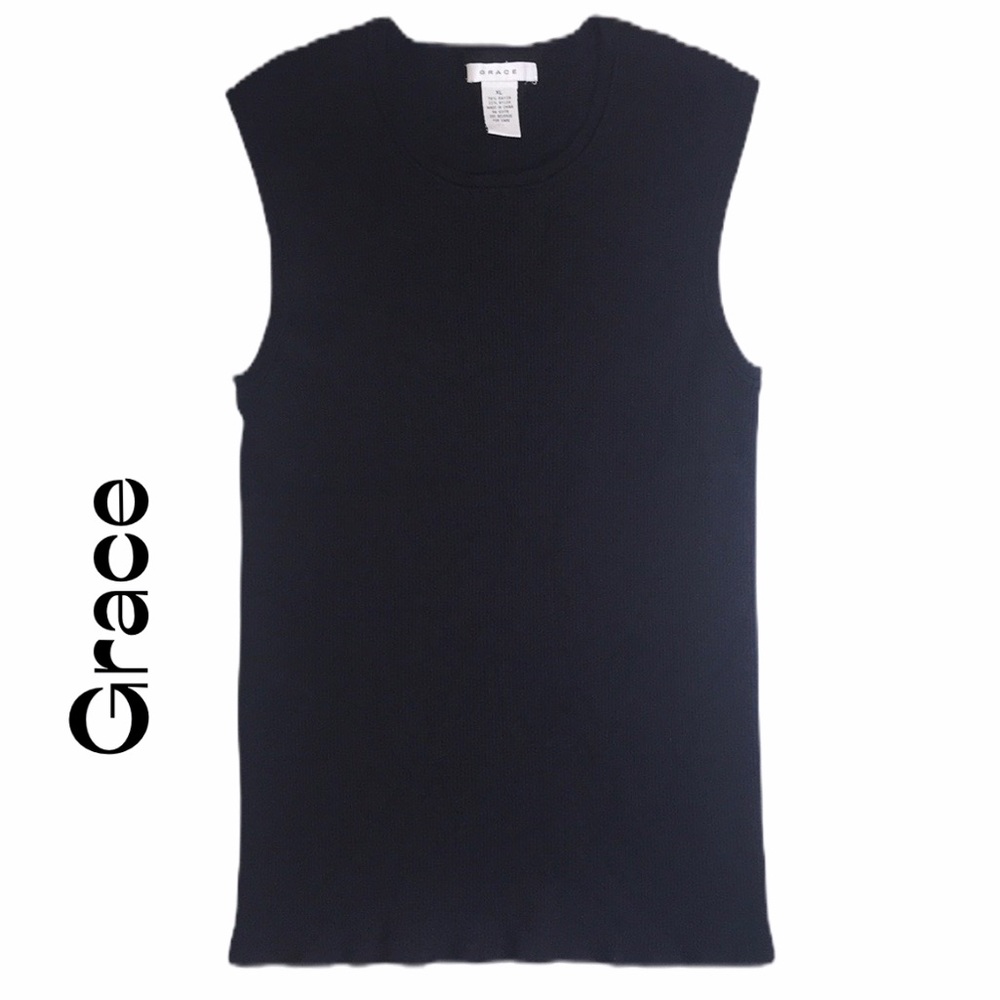 Dark Navy Blue Stretch Knit Ribbed Tank Size XL